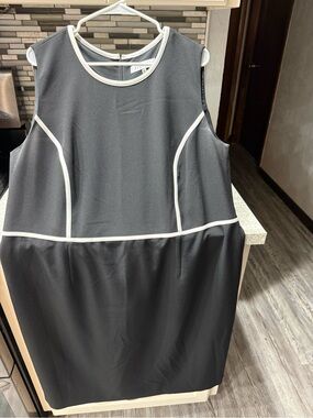 Kasper Black Midi Sheath Dress with White Piping